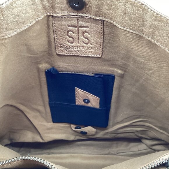 STS Ranch Large Bovine Leather Cowhide Satchel Tote Tassel Brown Double Handle - Picture 8 of 12